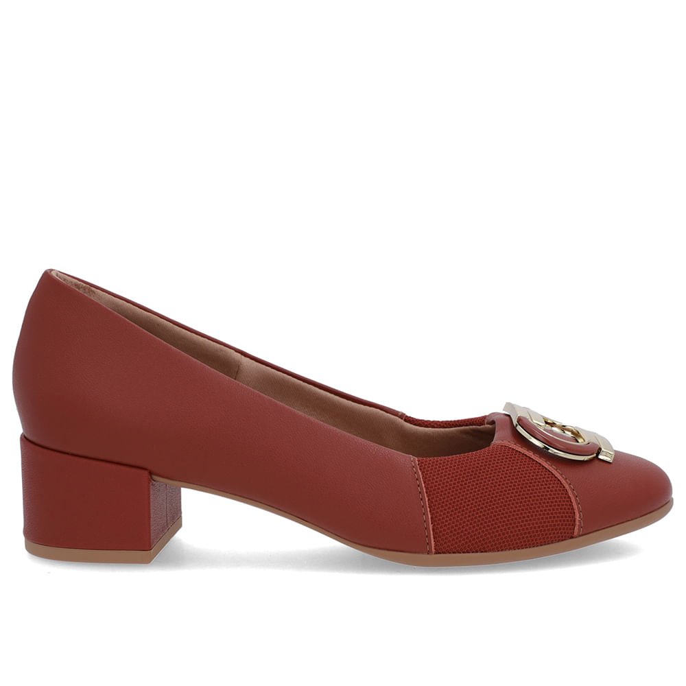 Scarpin Marrom Couro Lateral Tecido
