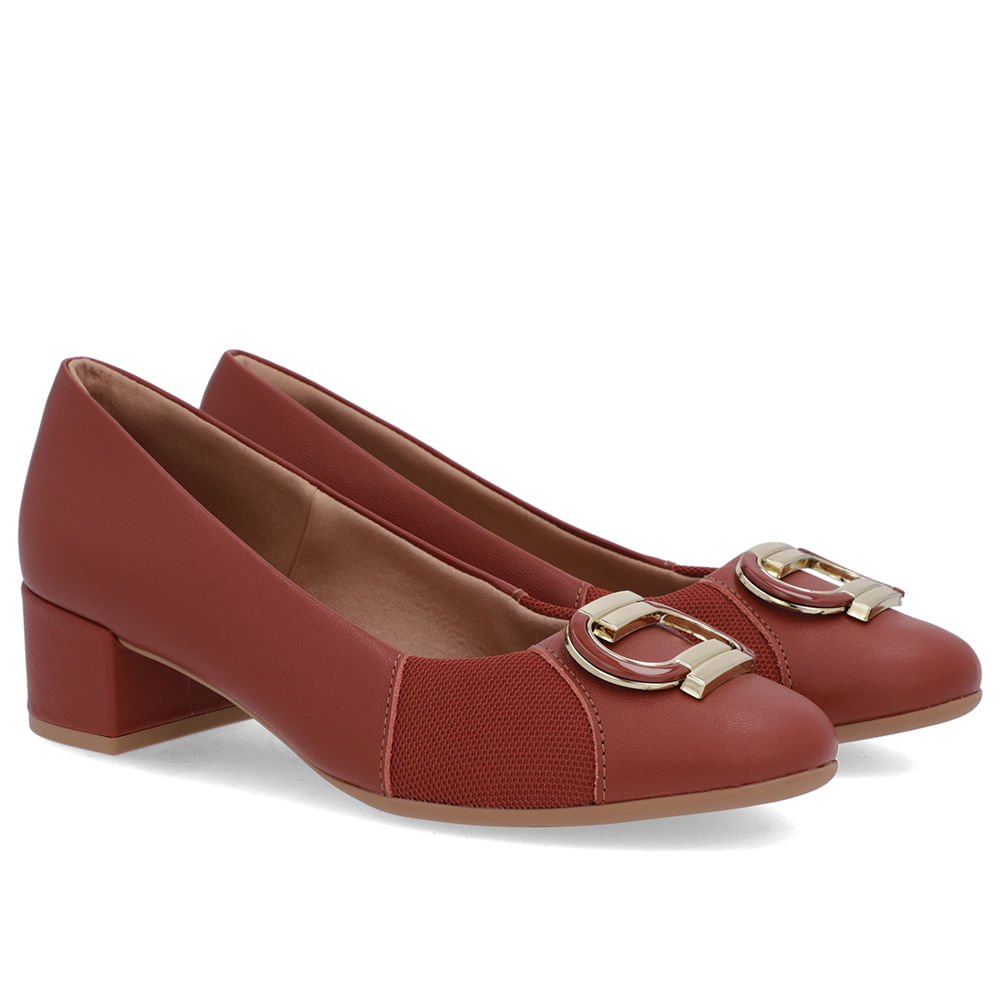 Scarpin Marrom Couro Lateral Tecido Marrom 2