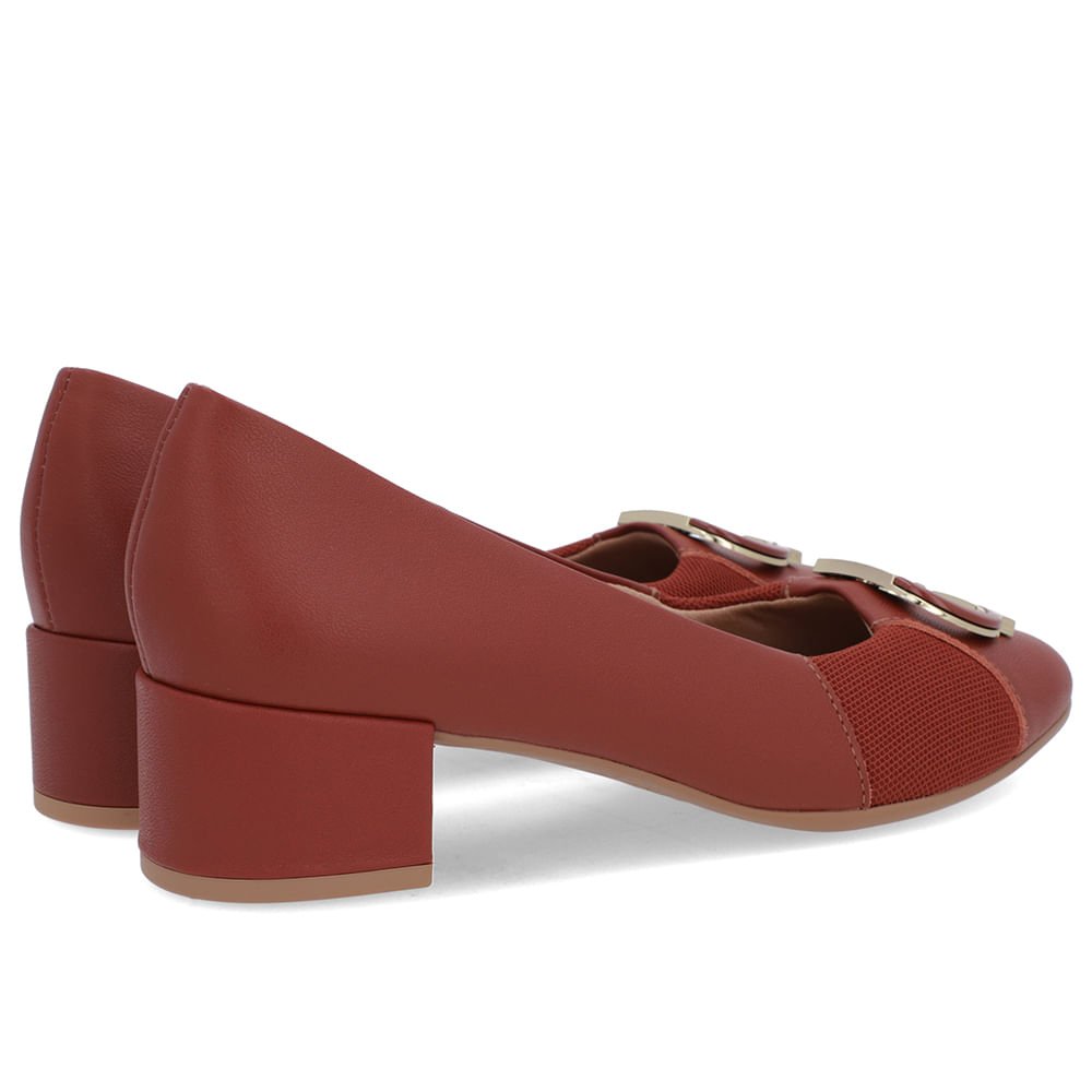 Scarpin Marrom Couro Lateral Tecido Marrom 3