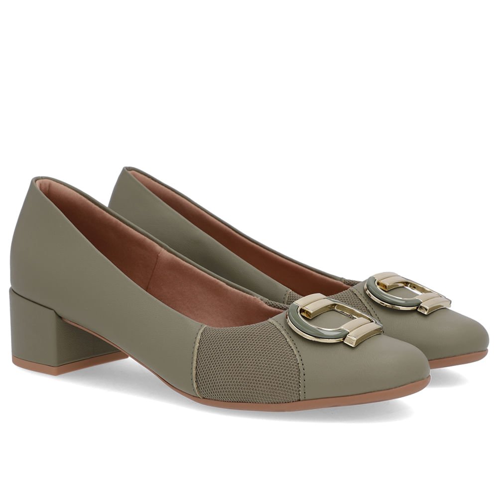 Scarpin Verde Couro Lateral Tecido Verde 2