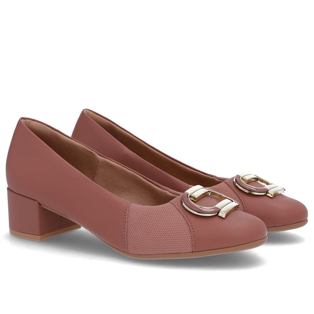 Scarpin Rosa Couro Lateral Tecido Rosa 2