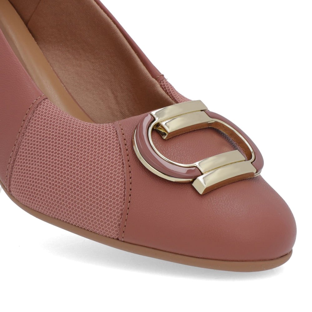 Scarpin Rosa Couro Lateral Tecido Rosa 4
