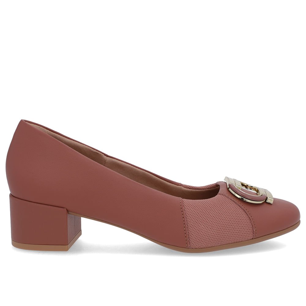 Scarpin Rosa Couro Lateral Tecido