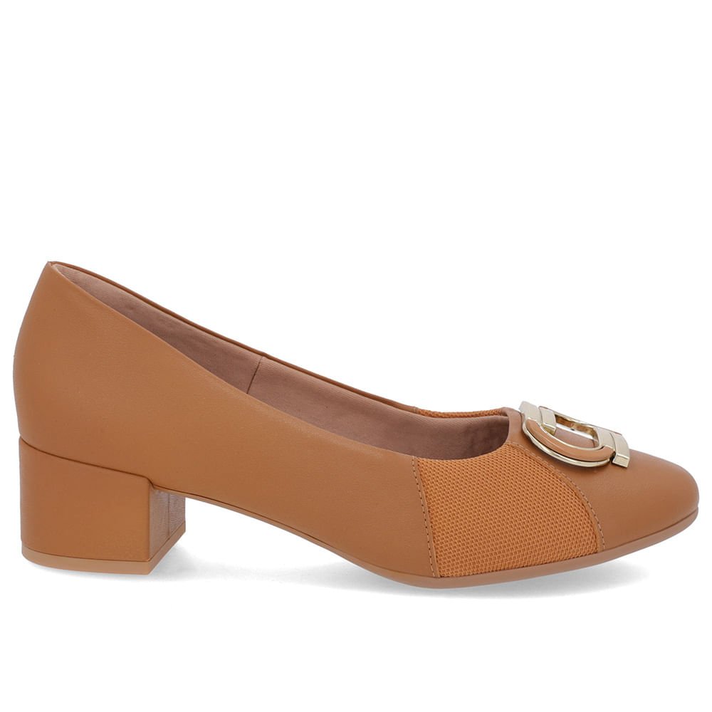 Scarpin Marrom Couro Lateral Tecido