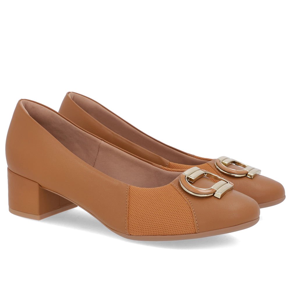Scarpin Marrom Couro Lateral Tecido Marrom 2