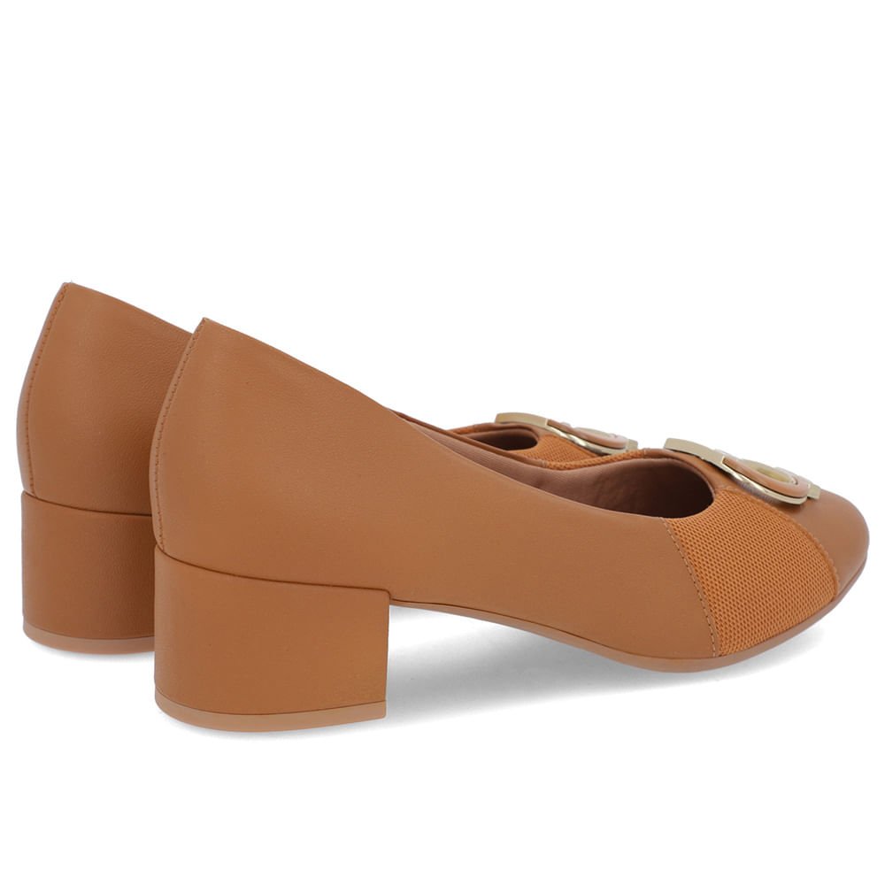 Scarpin Marrom Couro Lateral Tecido Marrom 3