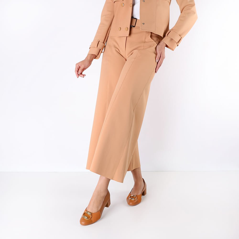 Scarpin Marrom Couro Lateral Tecido Marrom 4