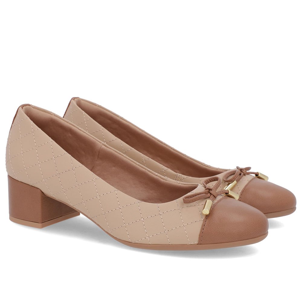 Scarpin Bege Couro Matelassê Bege 2