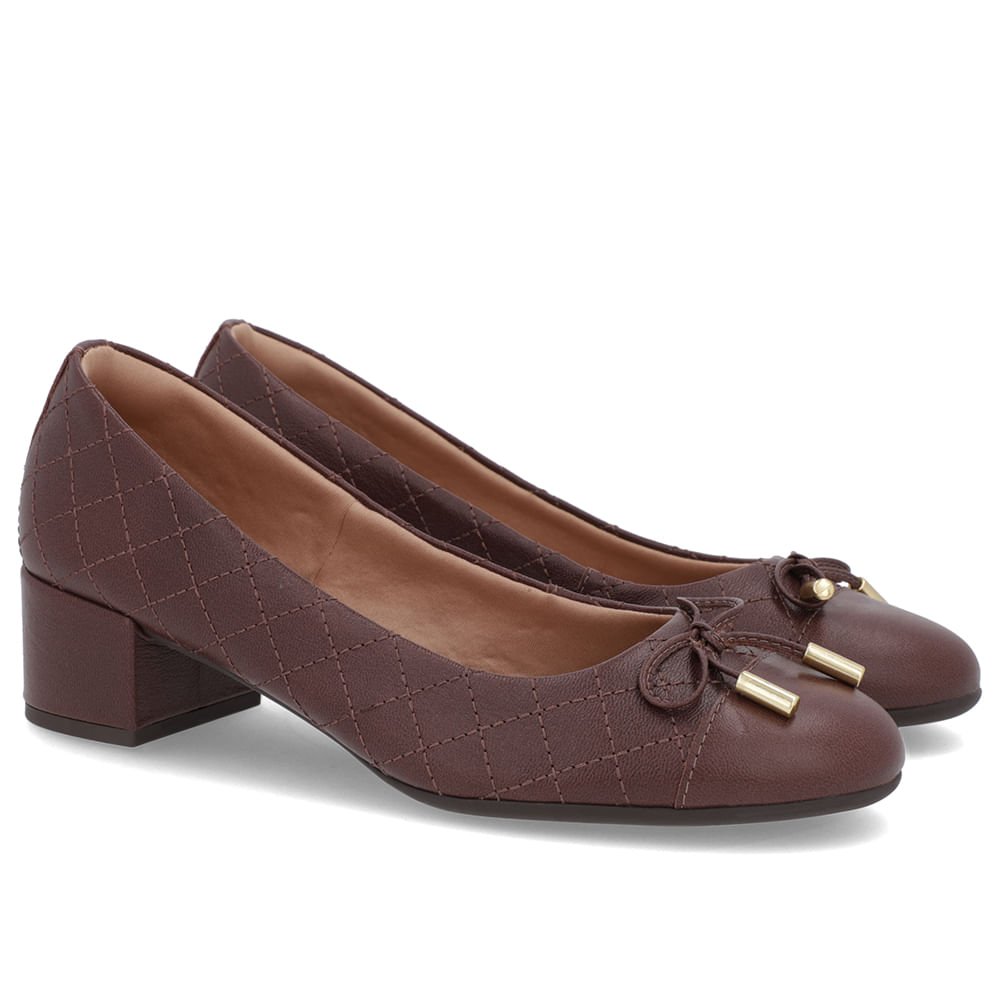 Scarpin Marrom Pinhão Couro Matelassê Marrom 2