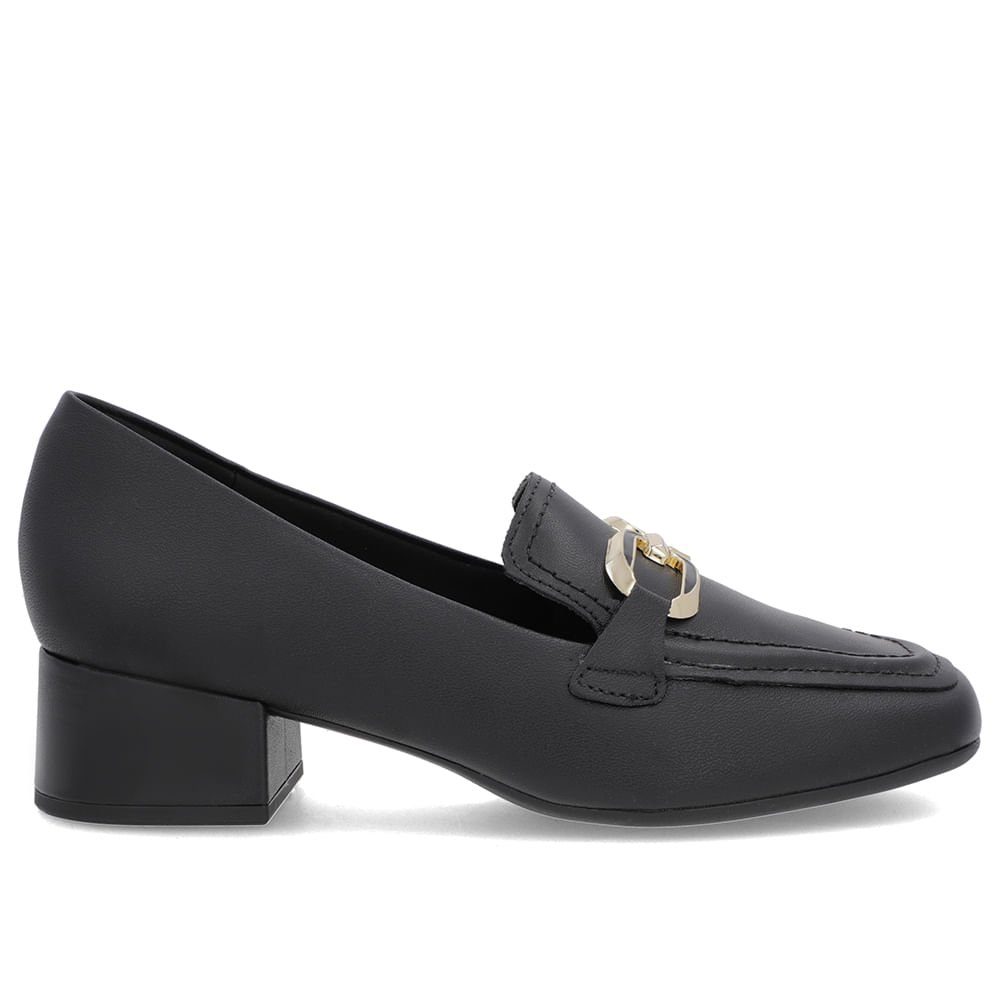 Loafer Preto Couro Bico Quadrado