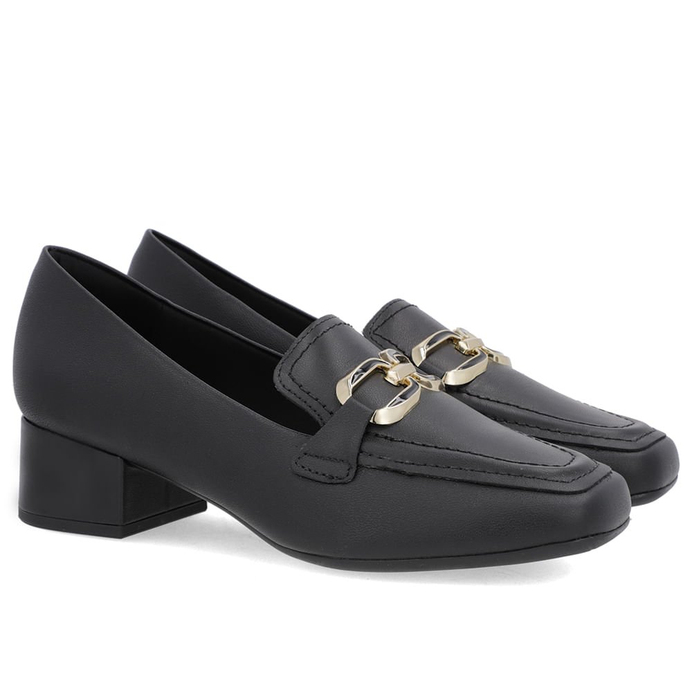Loafer Preto Couro Bico Quadrado Preto 2