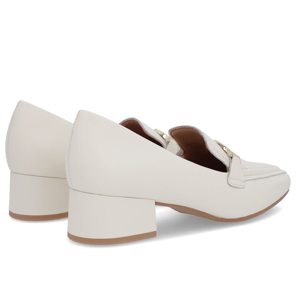 Loafer Branco Marfim Couro Bico Quadrado Branco 3