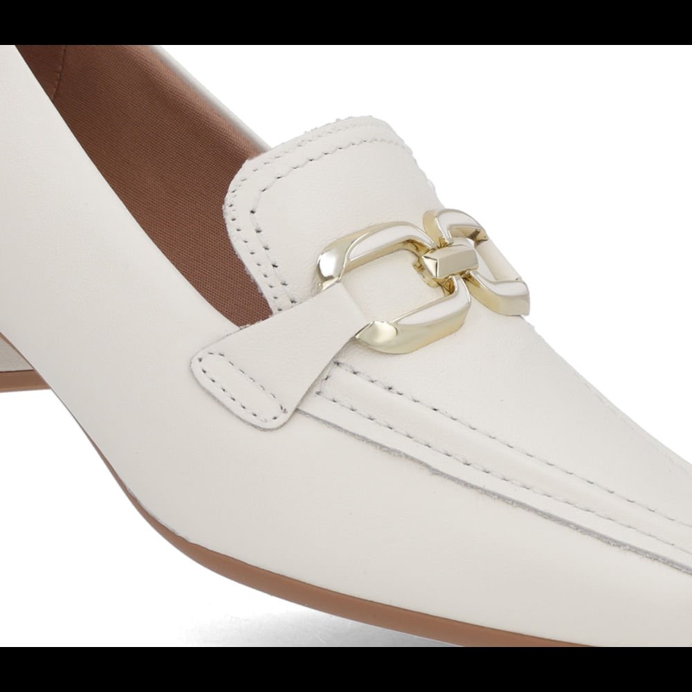 Loafer Branco Marfim Couro Bico Quadrado Branco 4
