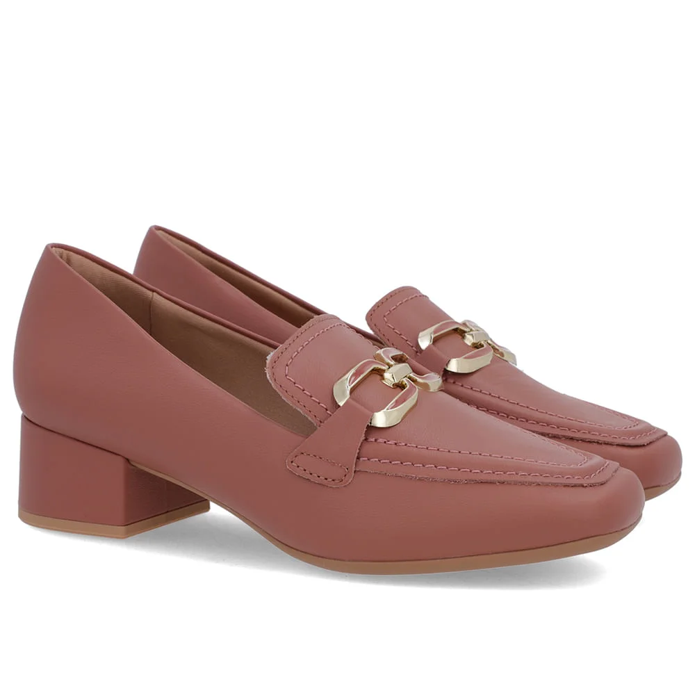 Loafer Rosa Couro Bico Quadrado Rosa 2