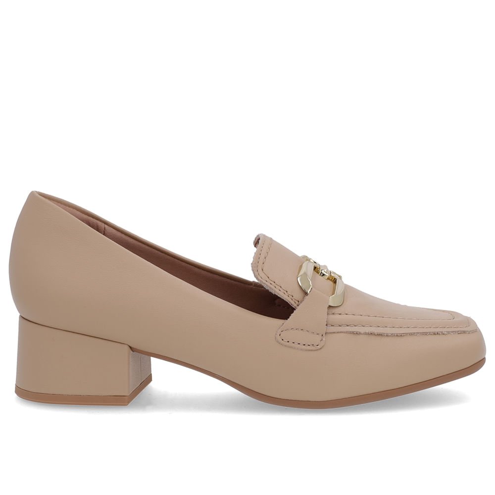 Loafer Bege Couro Bico Quadrado
