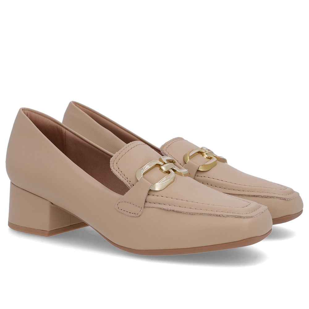 Loafer Bege Couro Bico Quadrado Bege 2