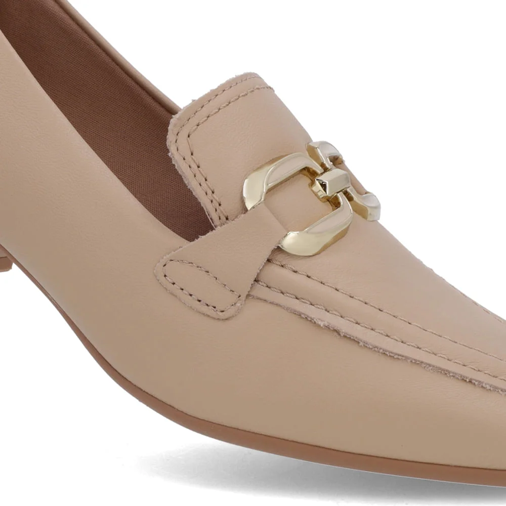 Loafer Bege Couro Bico Quadrado Bege 4