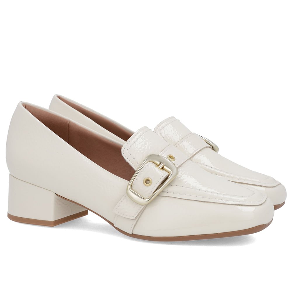 Loafer Branco Marfim Verniz Bico Quadrado Fivela Branco 2