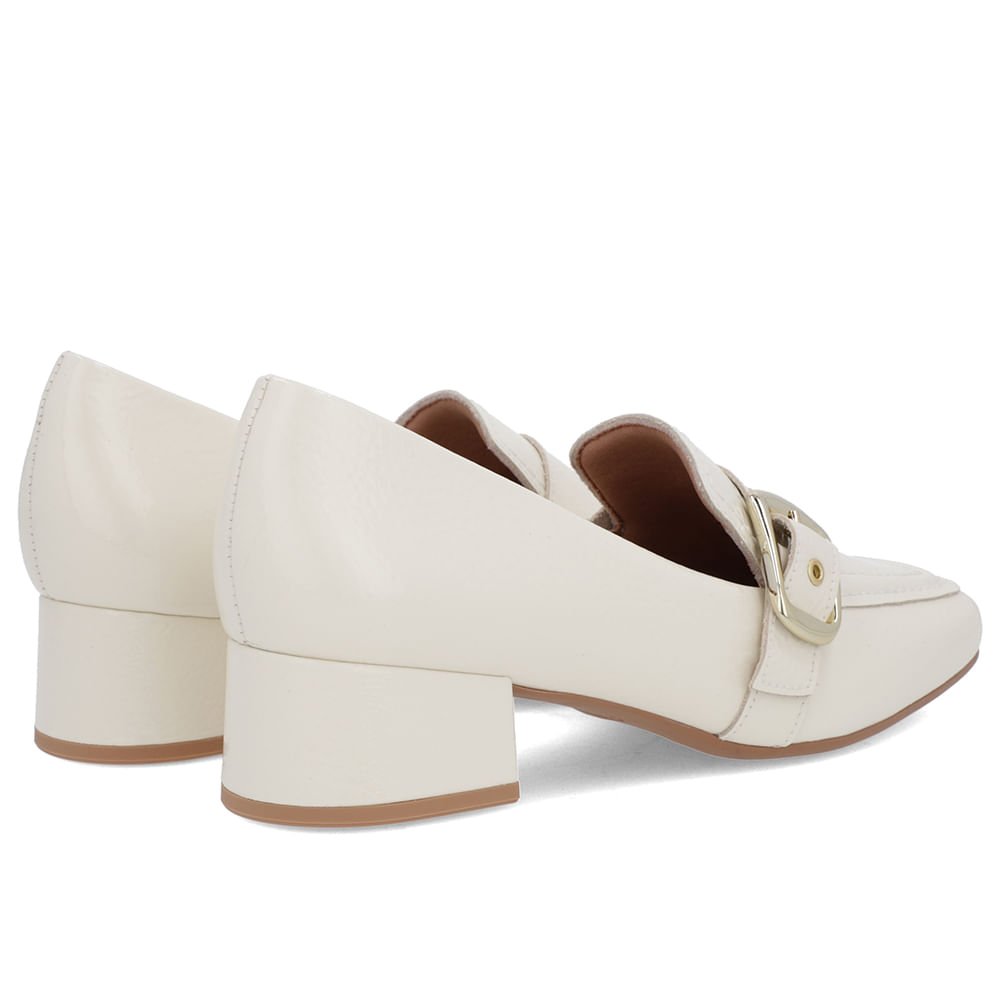 Loafer Branco Marfim Verniz Bico Quadrado Fivela Branco 3