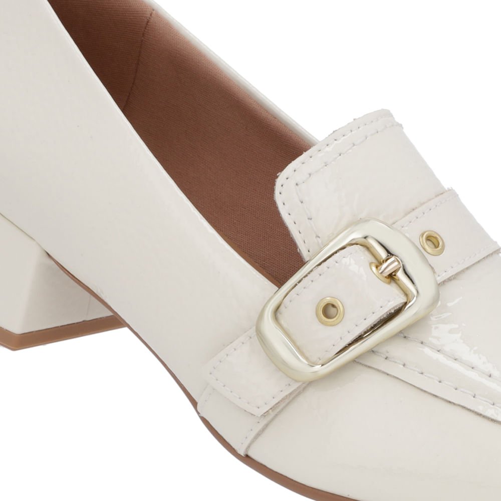 Loafer Branco Marfim Verniz Bico Quadrado Fivela Branco 4
