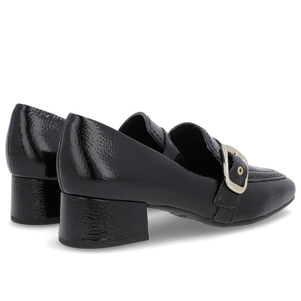 Loafer Preto Verniz Bico Quadrado Fivela Preto 3