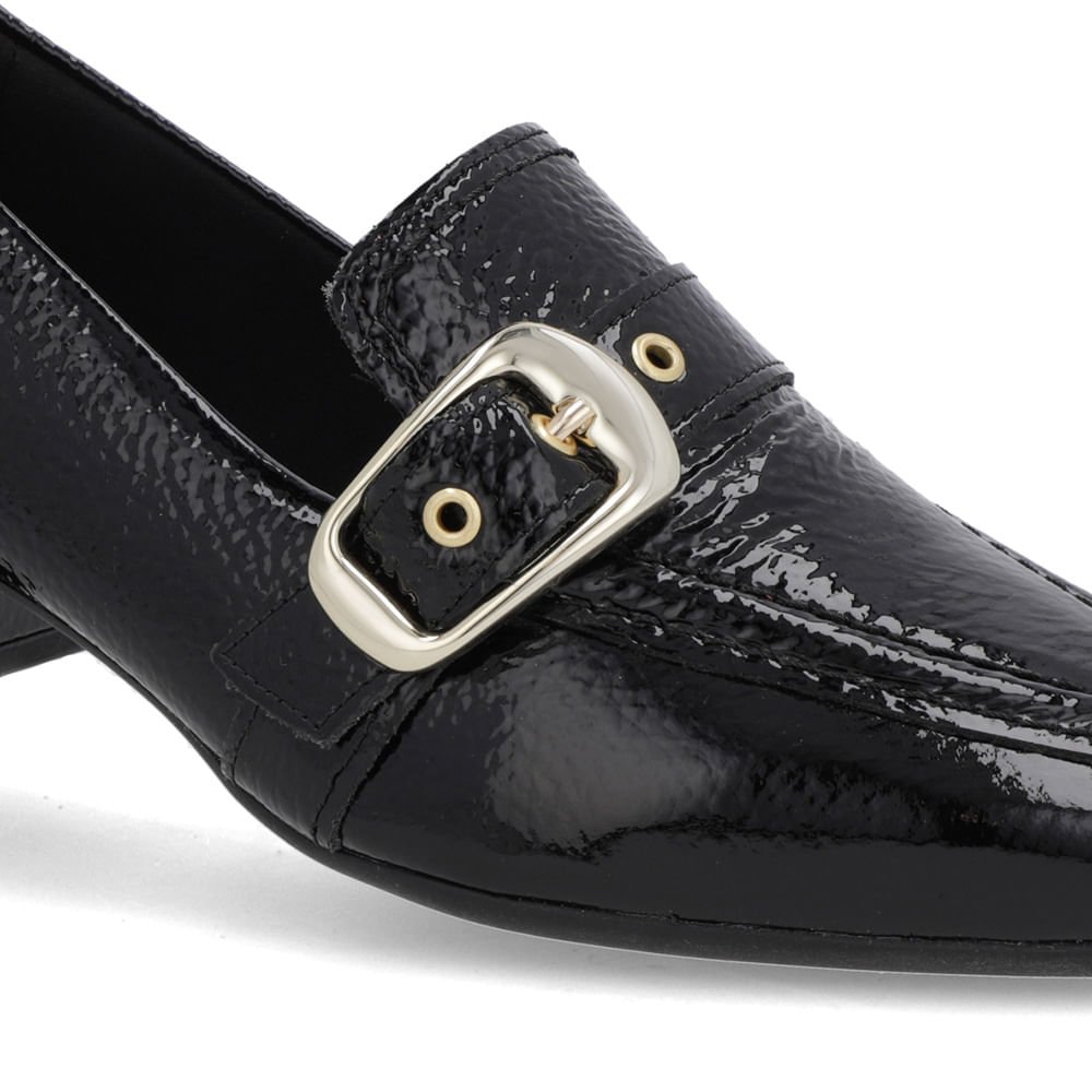 Loafer Preto Verniz Bico Quadrado Fivela Preto 4