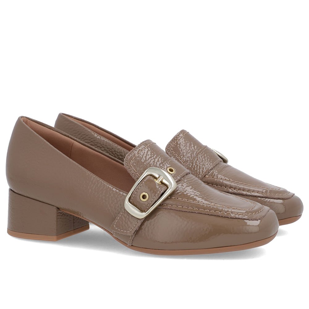 Loafer Marrom Verniz Bico Quadrado Fivela Marrom 2