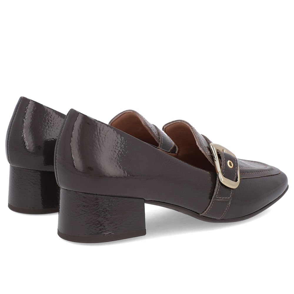 Loafer Marrom Ganache Verniz Bico Quadrado Fivela Marrom 3