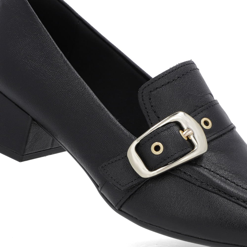 Loafer Preto Couro Bico Quadrado Fivela Preto 4