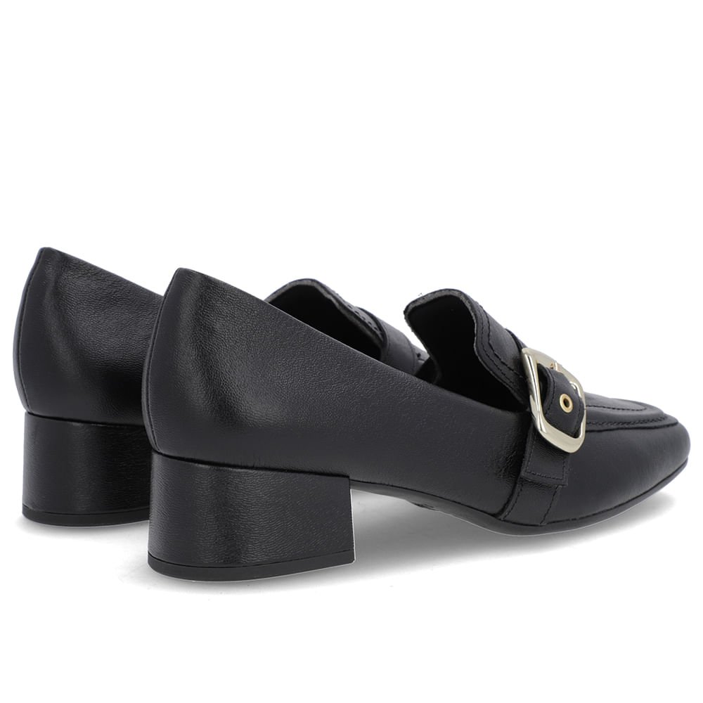 Loafer Preto Couro Bico Quadrado Fivela Preto 3