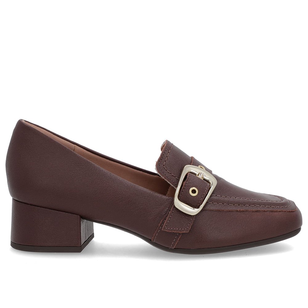 Loafer Marrom Couro Bico Quadrado Fivela