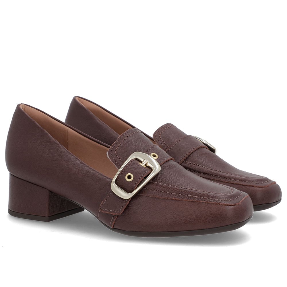 Loafer Marrom Couro Bico Quadrado Fivela Marrom 2