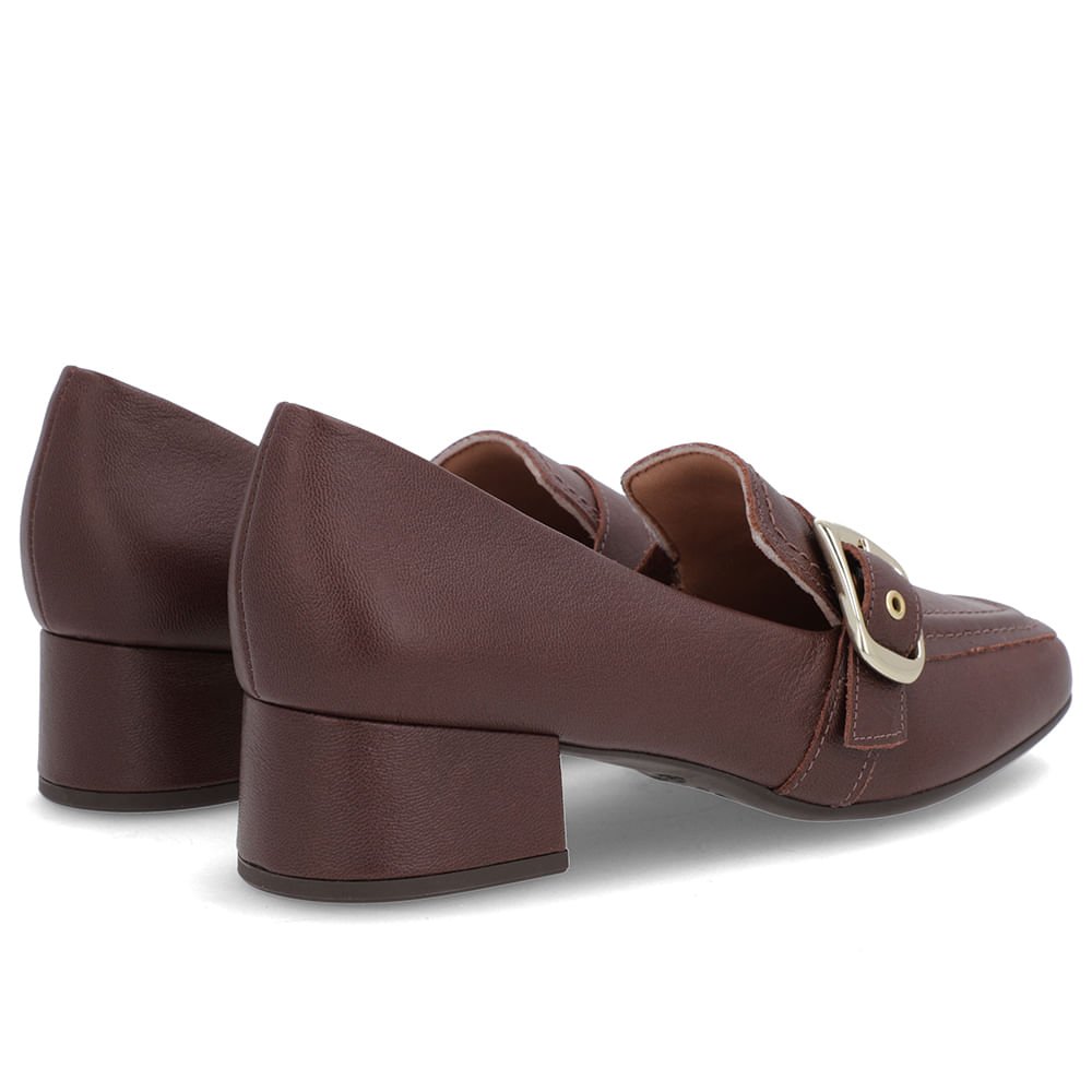 Loafer Marrom Couro Bico Quadrado Fivela Marrom 3