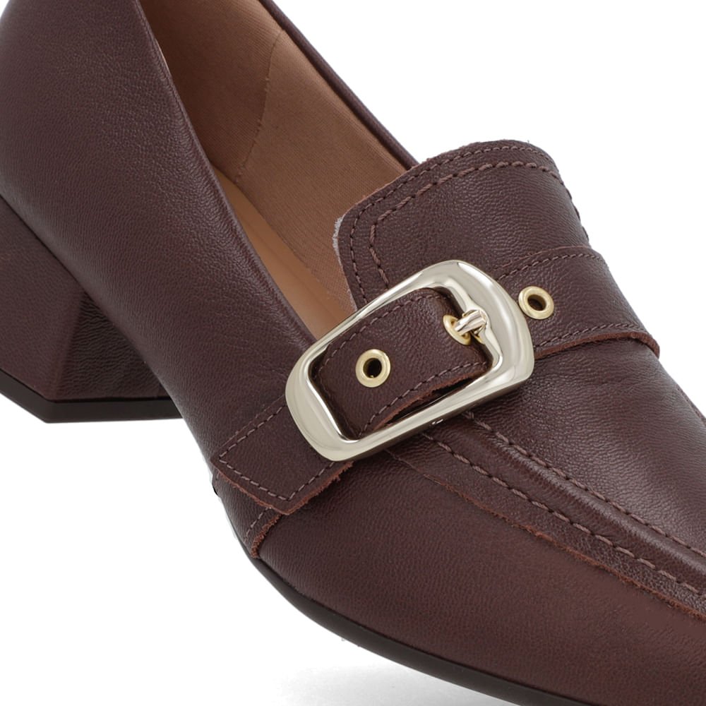 Loafer Marrom Couro Bico Quadrado Fivela Marrom 4