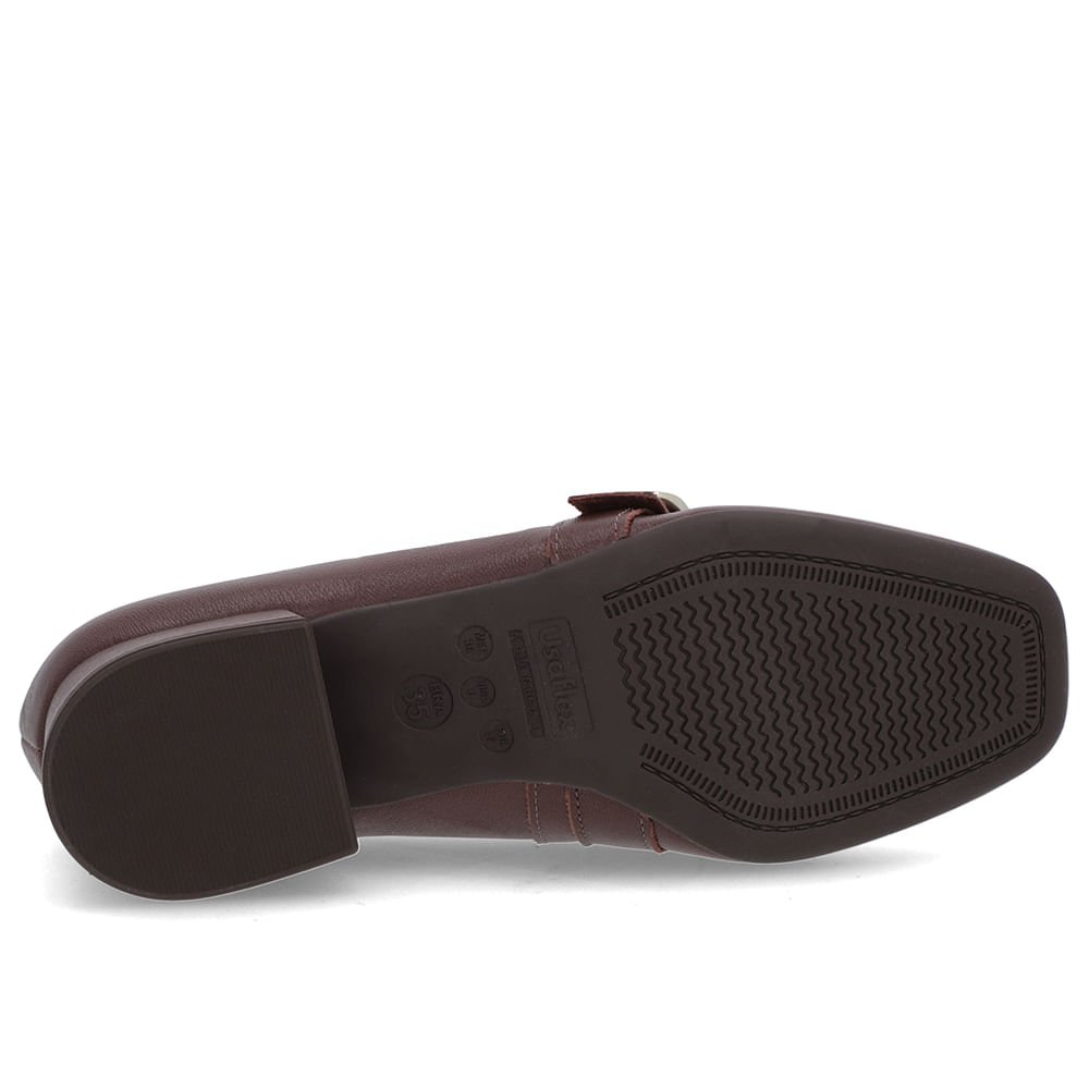 Loafer Marrom Couro Bico Quadrado Fivela Marrom 5