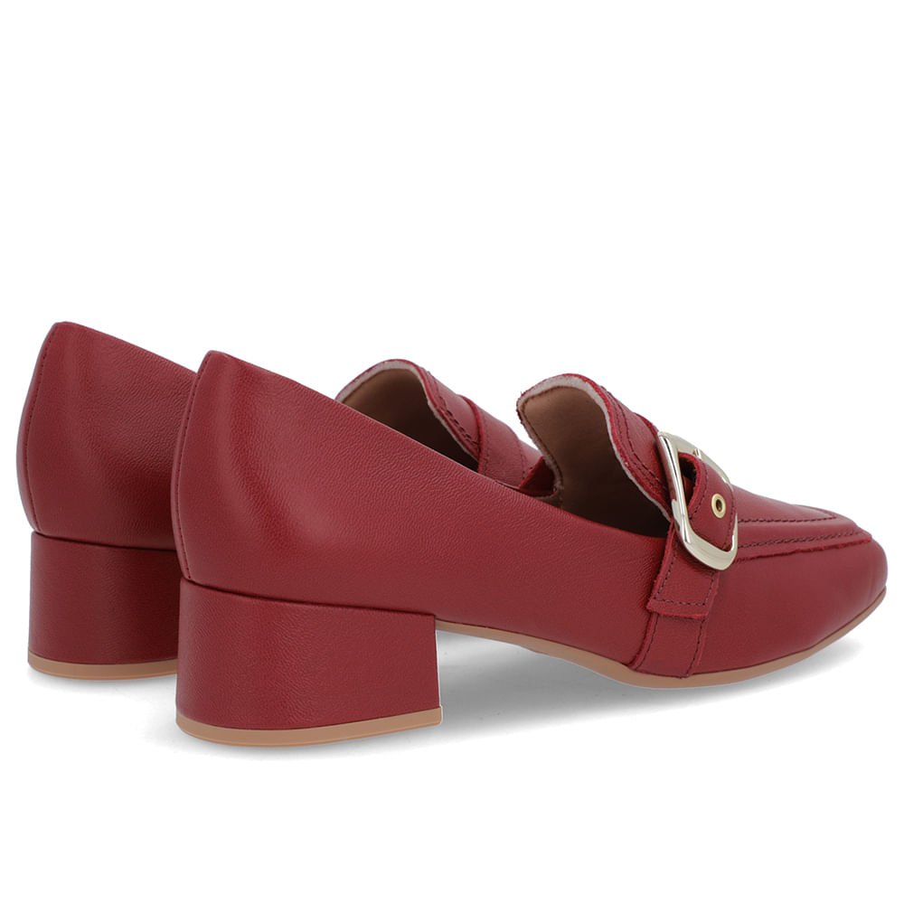 Loafer Vermelho Couro Bico Quadrado Fivela Vermelho 3