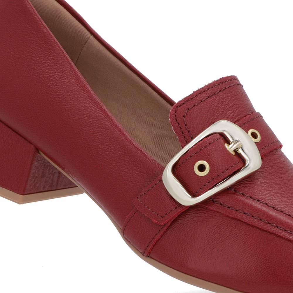 Loafer Vermelho Couro Bico Quadrado Fivela Vermelho 4