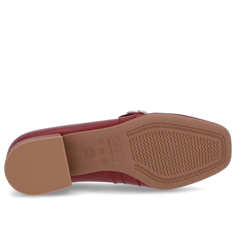 Loafer Vermelho Couro Bico Quadrado Fivela Vermelho 5