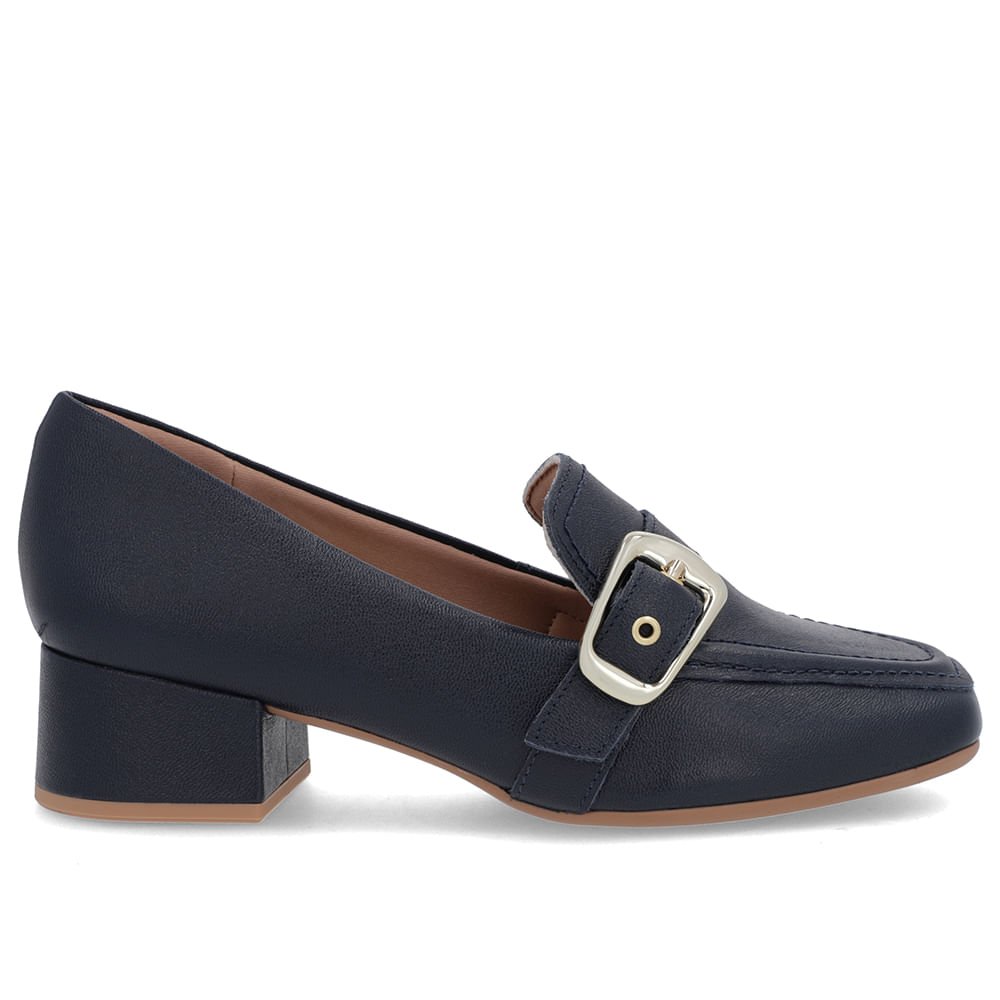 Loafer Azul Couro Bico Quadrado Fivela
