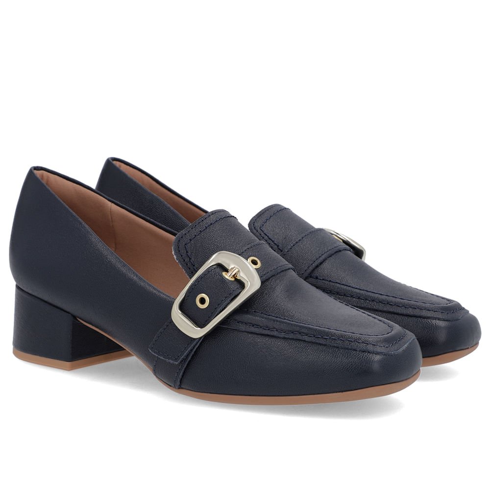 Loafer Azul Couro Bico Quadrado Fivela Azul 2