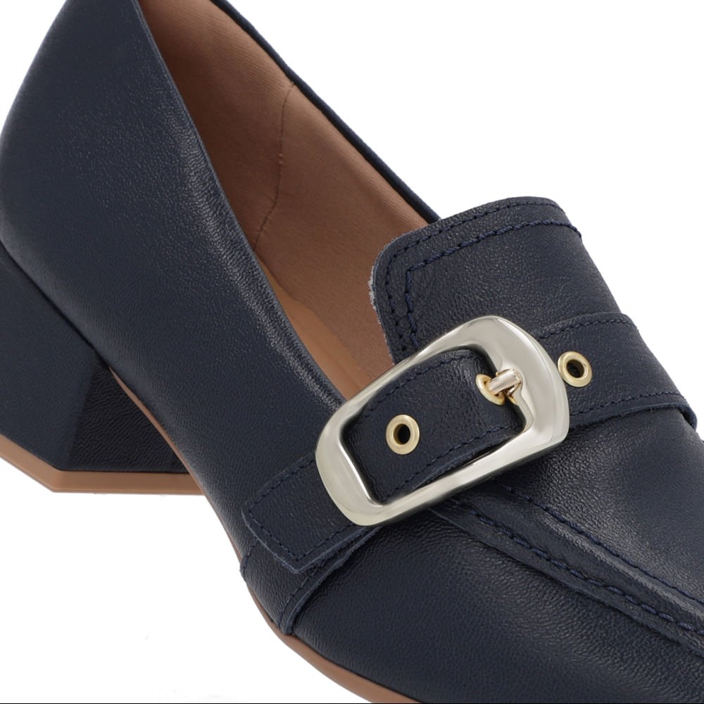 Loafer Azul Couro Bico Quadrado Fivela Azul 4