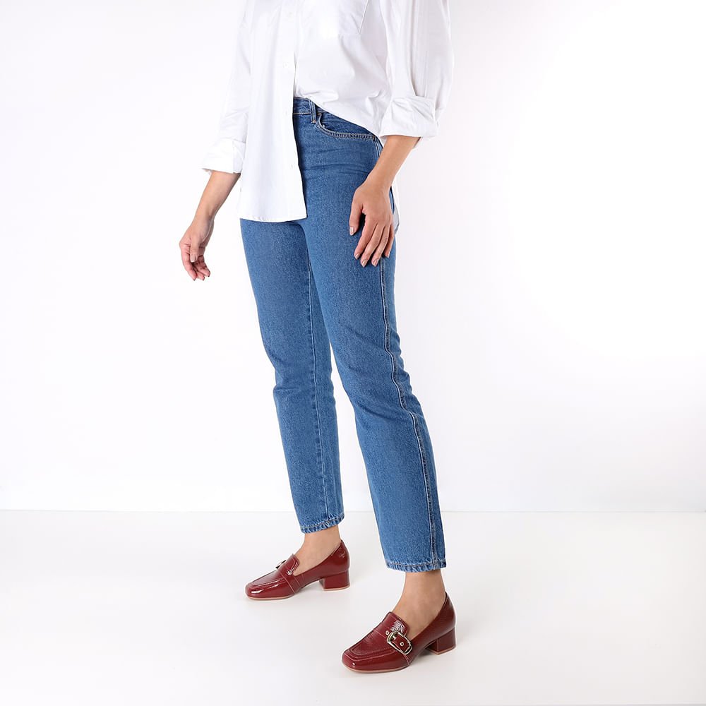 Loafer Vermelho Verniz Bico Quadrado Fivela Vermelho 4