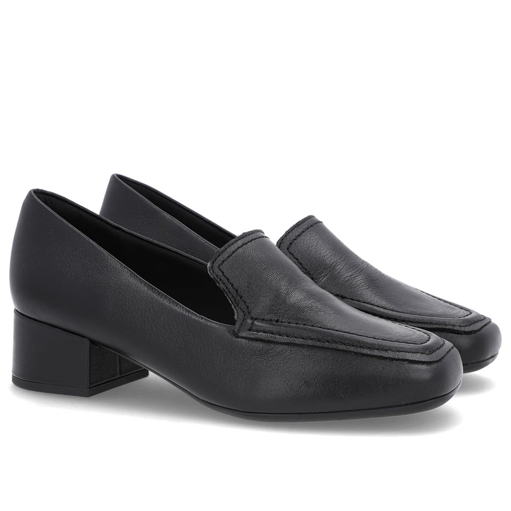 Loafer Preto Couro Bico Quadrado Clássico Preto 2