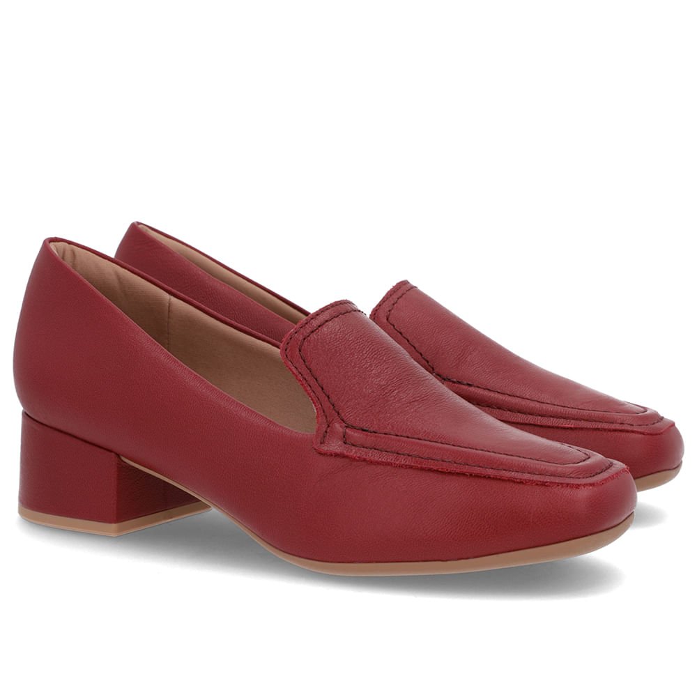 Loafer Vermelho Couro Bico Quadrado Clássico Vermelho 2