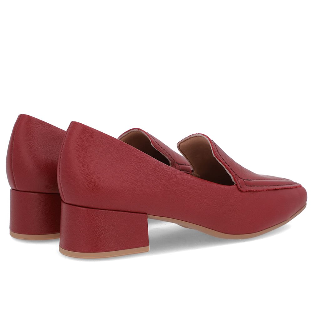 Loafer Vermelho Couro Bico Quadrado Clássico Vermelho 3