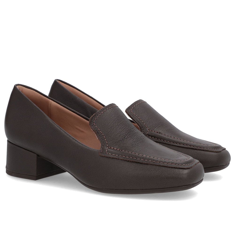 Loafer Marrom Ganache Couro Bico Quadrado Clássico Marrom 2