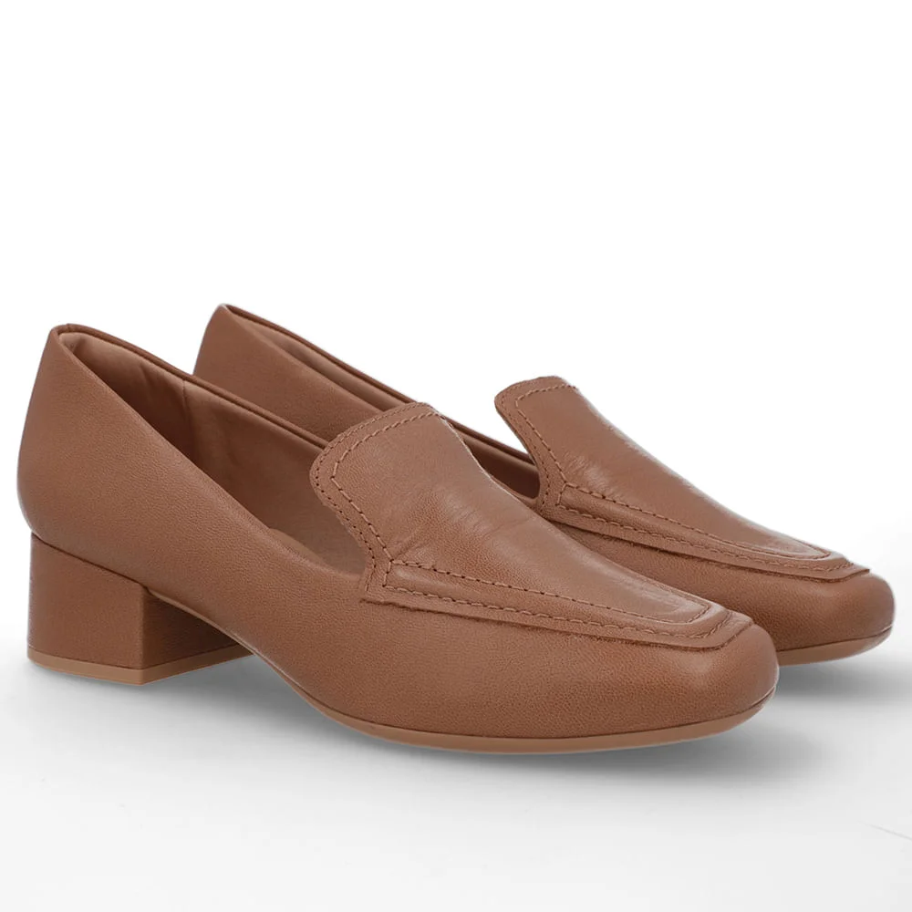 Loafer Marrom Couro Bico Quadrado Clássico Marrom 2