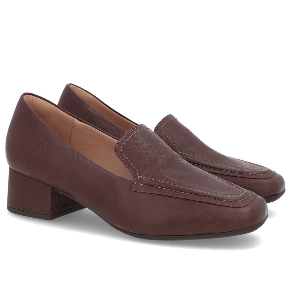 Loafer Marrom Pinhão Couro Bico Quadrado Clássico Marrom 2
