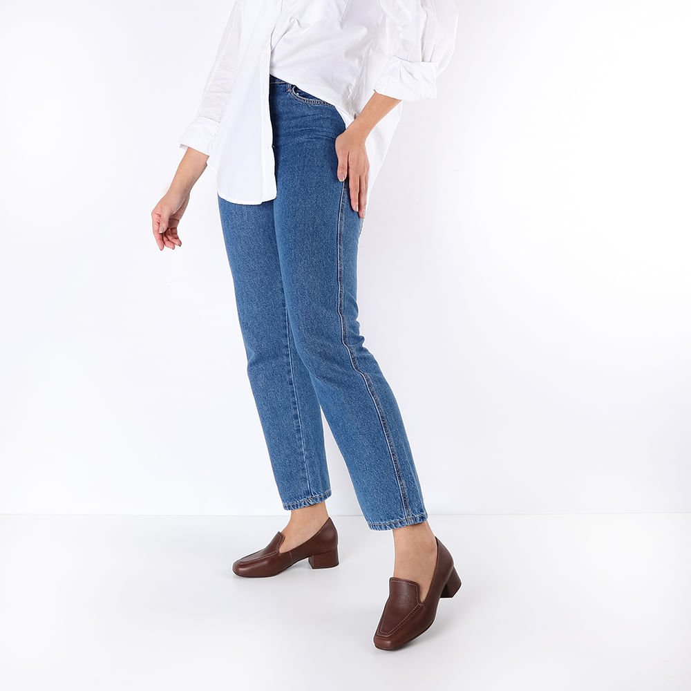 Loafer Marrom Pinhão Couro Bico Quadrado Clássico Marrom 4