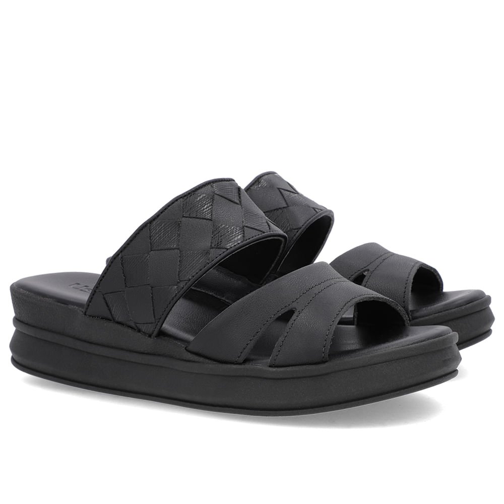 Tamanco Preto Couro Tira Trançada Preto 2